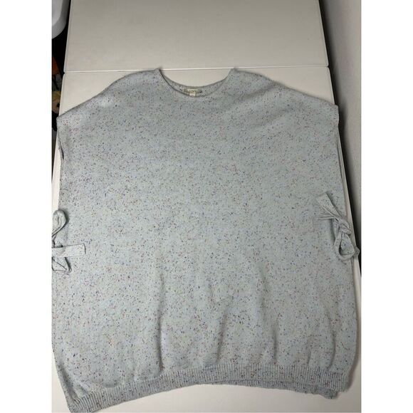LOFT Sweater Womens M/L Blue Flecked Side Tie Poncho Speckled Oversized Cotton - Picture 4 of 16